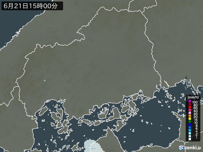 広島県の雨雲レーダー(2024年06月21日)