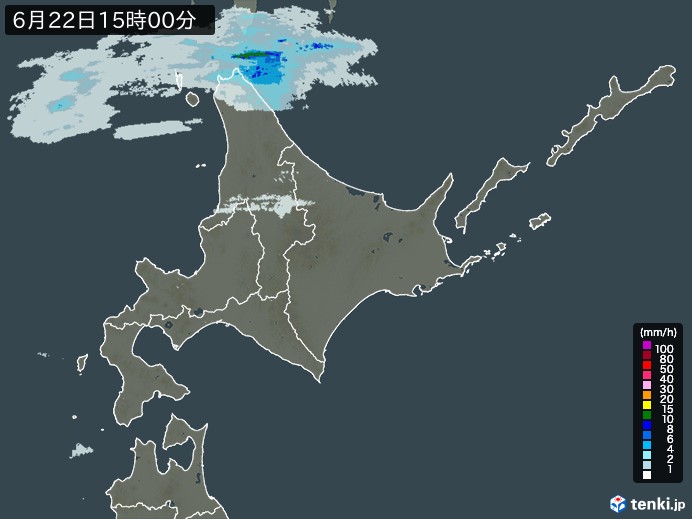 北海道地方の雨雲レーダー(2024年06月22日)