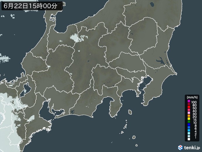 関東・甲信地方の雨雲レーダー(2024年06月22日)
