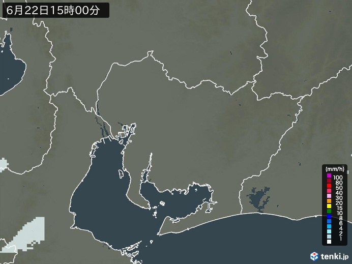 愛知県の雨雲レーダー(2024年06月22日)