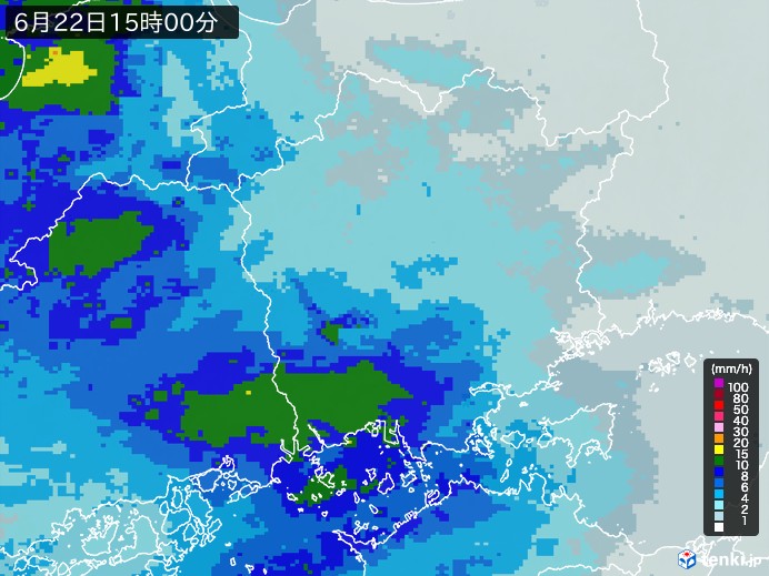 岡山県の雨雲レーダー(2024年06月22日)