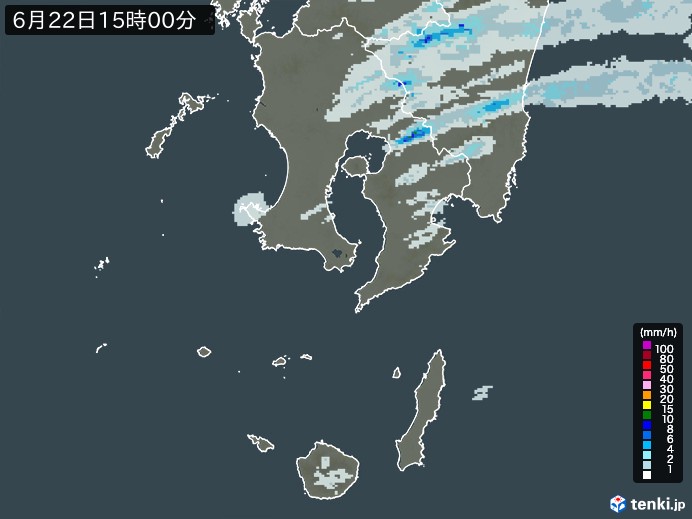 鹿児島県の雨雲レーダー(2024年06月22日)