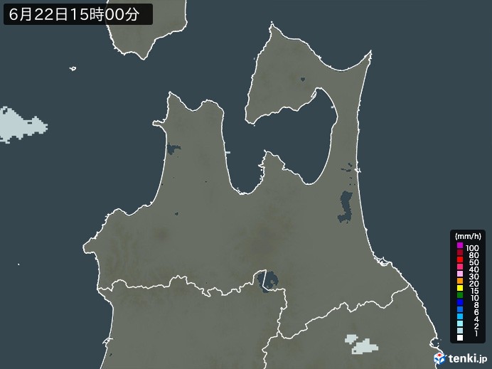 青森県の雨雲レーダー(2024年06月22日)