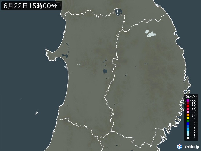 秋田県の雨雲レーダー(2024年06月22日)
