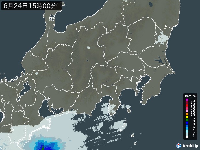 関東・甲信地方の雨雲レーダー(2024年06月24日)