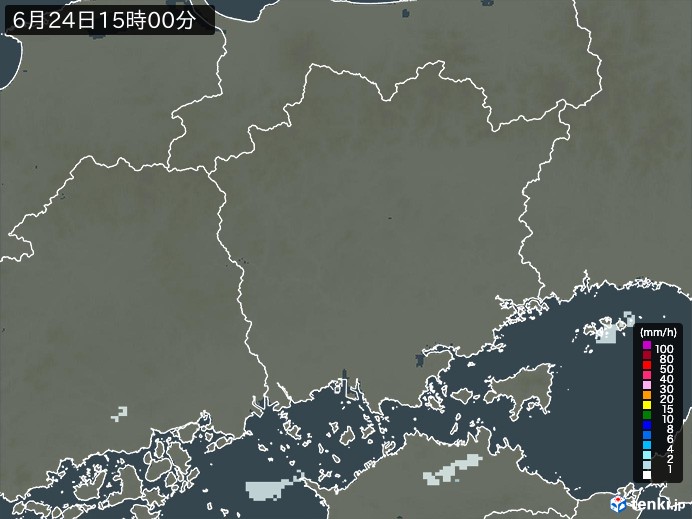 岡山県の雨雲レーダー(2024年06月24日)