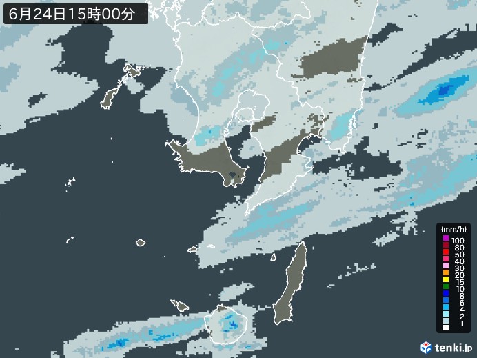 鹿児島県の雨雲レーダー(2024年06月24日)