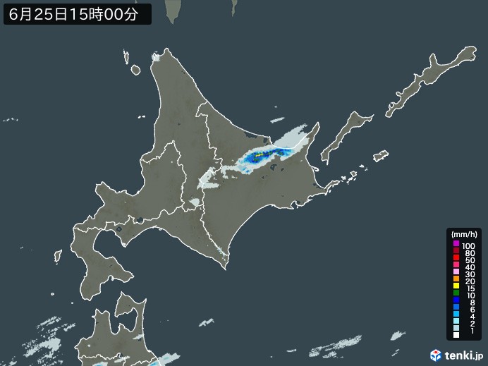 北海道地方の雨雲レーダー(2024年06月25日)