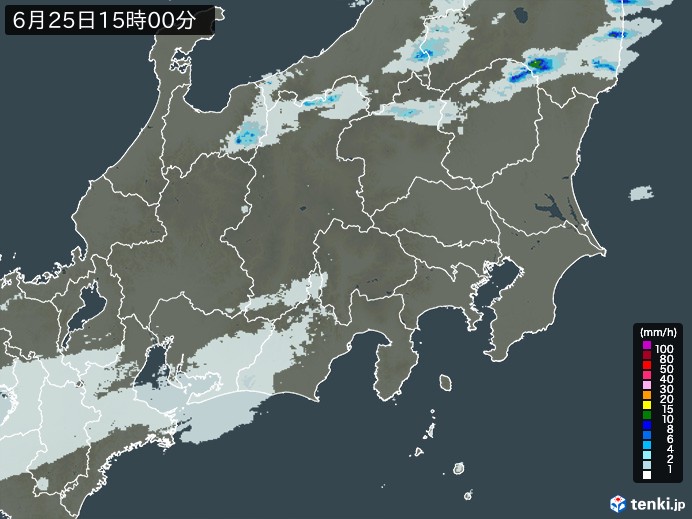 関東・甲信地方の雨雲レーダー(2024年06月25日)