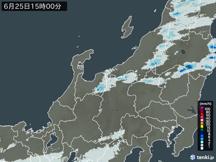 北陸地方の雨雲レーダー(2024年06月25日)