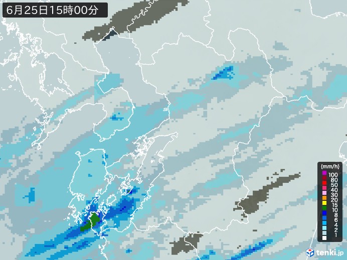 熊本県の雨雲レーダー(2024年06月25日)