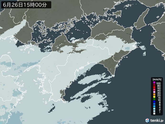 四国地方の雨雲レーダー(2024年06月26日)