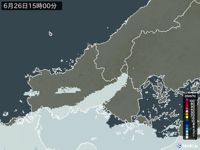 山口県の雨雲レーダー(2024年06月26日)