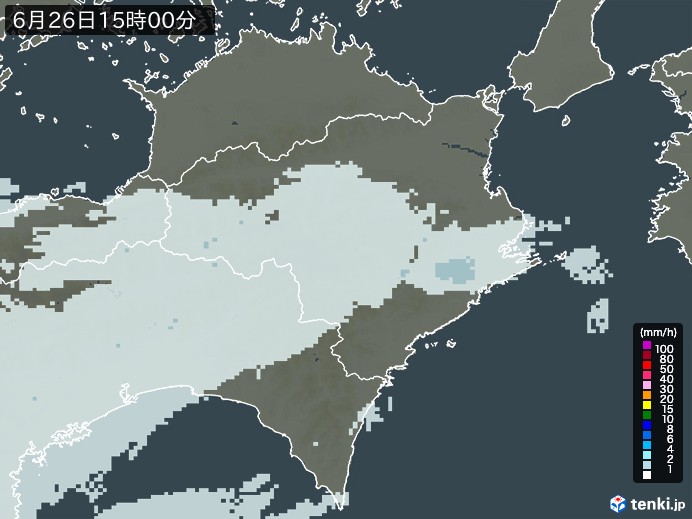 徳島県の雨雲レーダー(2024年06月26日)