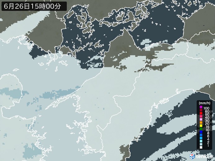愛媛県の雨雲レーダー(2024年06月26日)