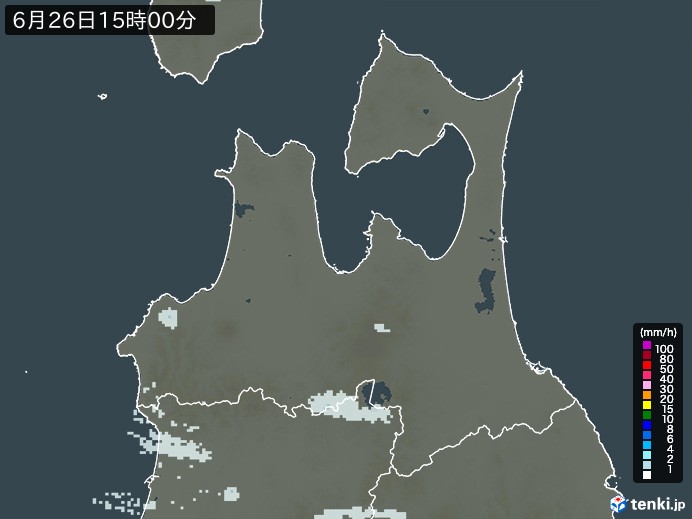 青森県の雨雲レーダー(2024年06月26日)