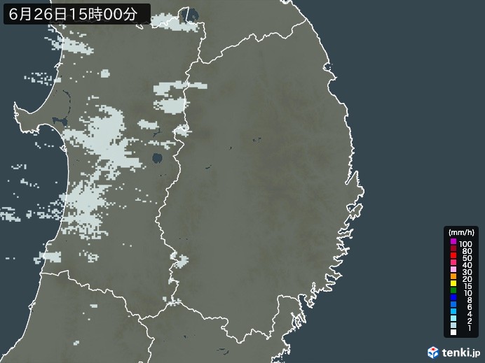 岩手県の雨雲レーダー(2024年06月26日)