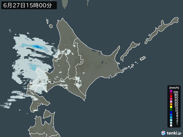 北海道地方の雨雲レーダー(2024年06月27日)