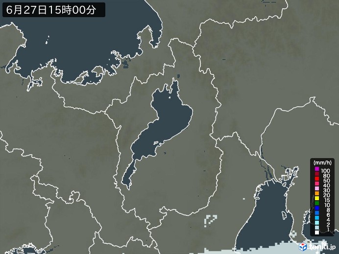 滋賀県の雨雲レーダー(2024年06月27日)
