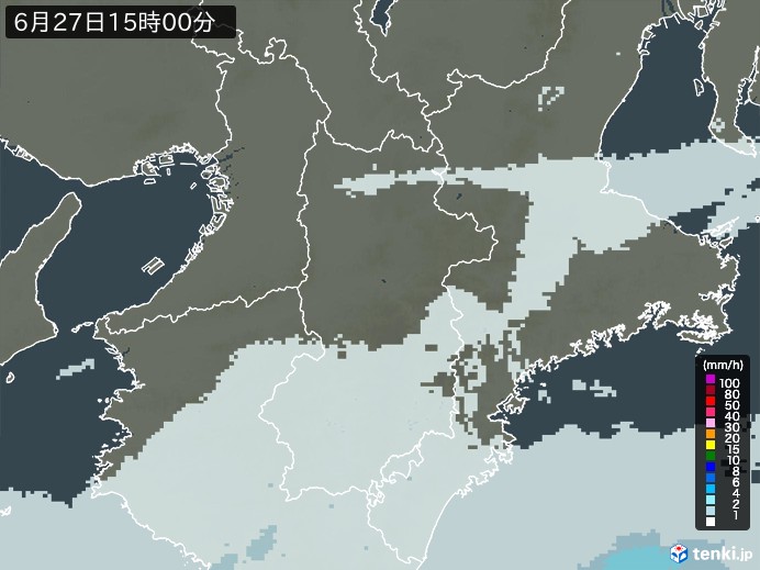 奈良県の雨雲レーダー(2024年06月27日)