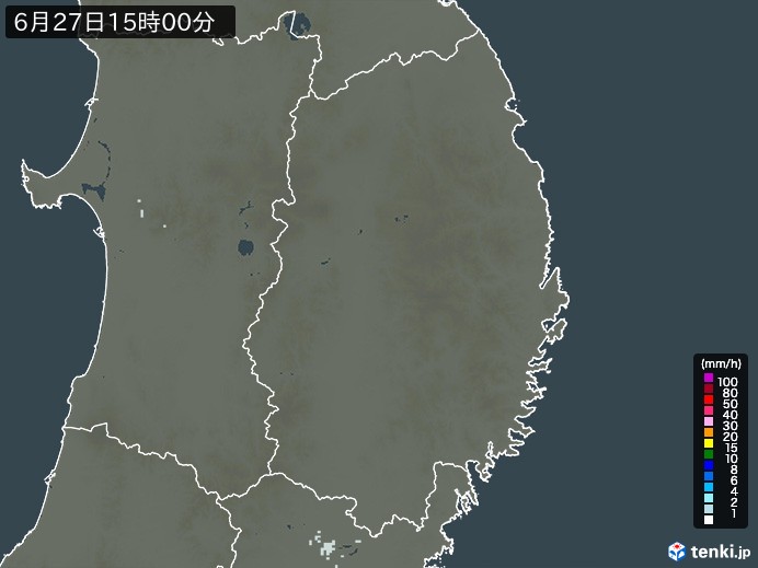 岩手県の雨雲レーダー(2024年06月27日)