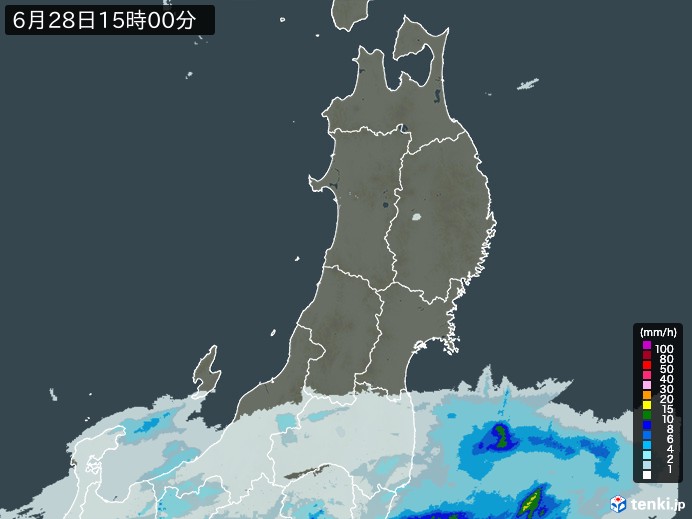 東北地方の雨雲レーダー(2024年06月28日)