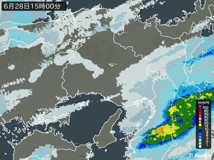 兵庫県の雨雲レーダー(2024年06月28日)