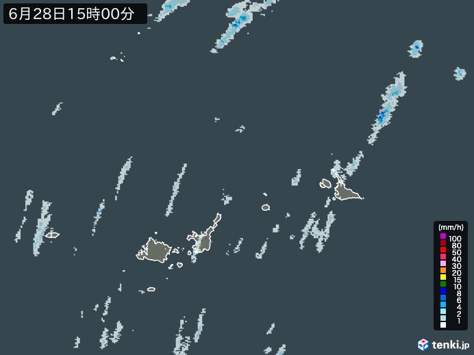 宮古・石垣・与那国(沖縄県)の雨雲レーダー(2024年06月28日)