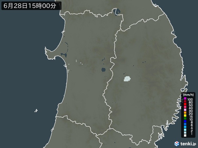 秋田県の雨雲レーダー(2024年06月28日)