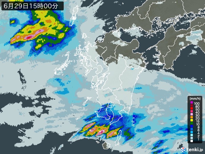 九州地方の雨雲レーダー(2024年06月29日)