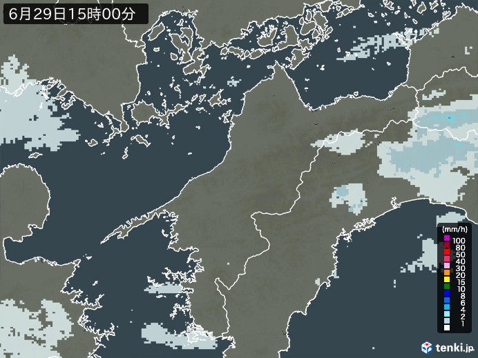 愛媛県の雨雲レーダー(2024年06月29日)