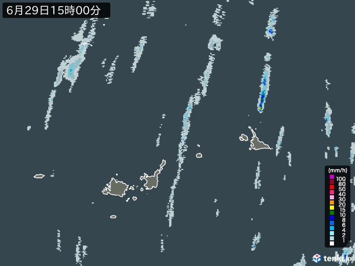 宮古・石垣・与那国(沖縄県)の雨雲レーダー(2024年06月29日)