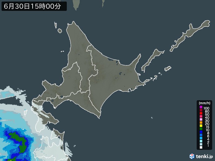 北海道地方の雨雲レーダー(2024年06月30日)