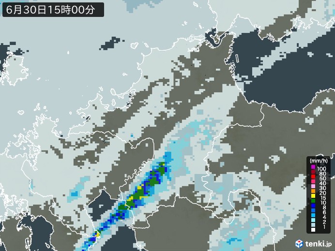 福岡県の雨雲レーダー(2024年06月30日)