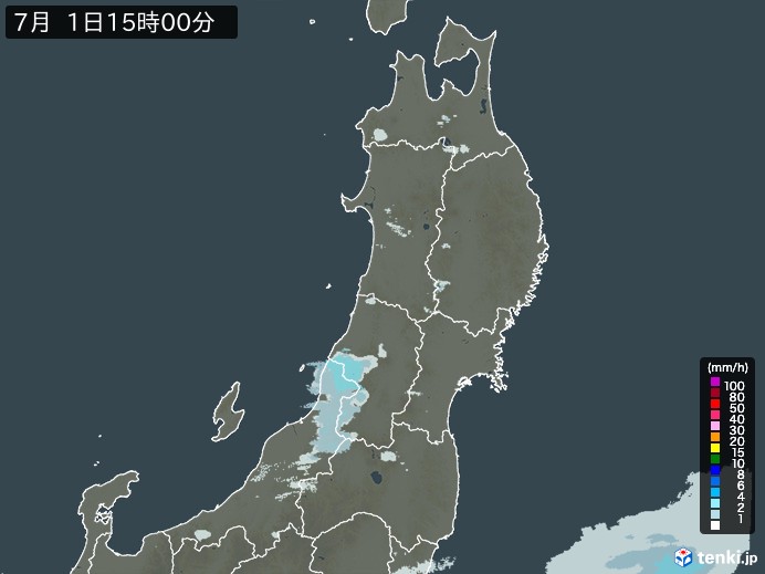 東北地方の雨雲レーダー(2024年07月01日)