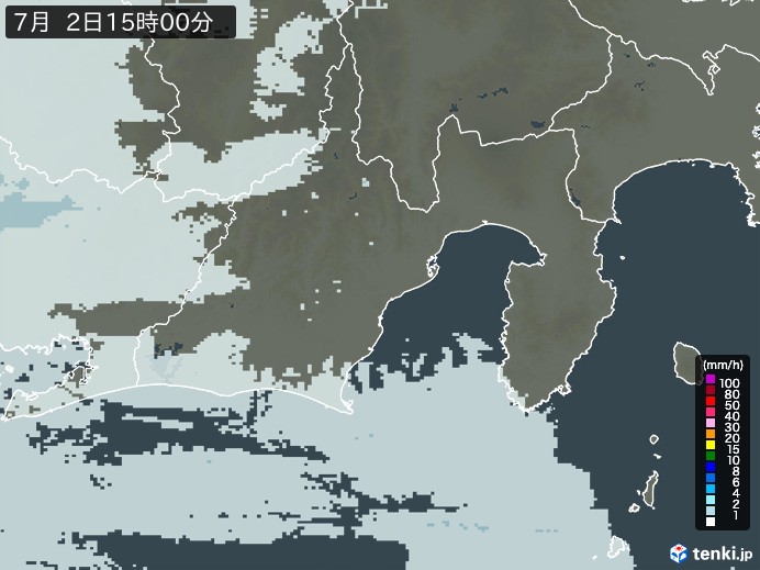 静岡県の雨雲レーダー(2024年07月02日)