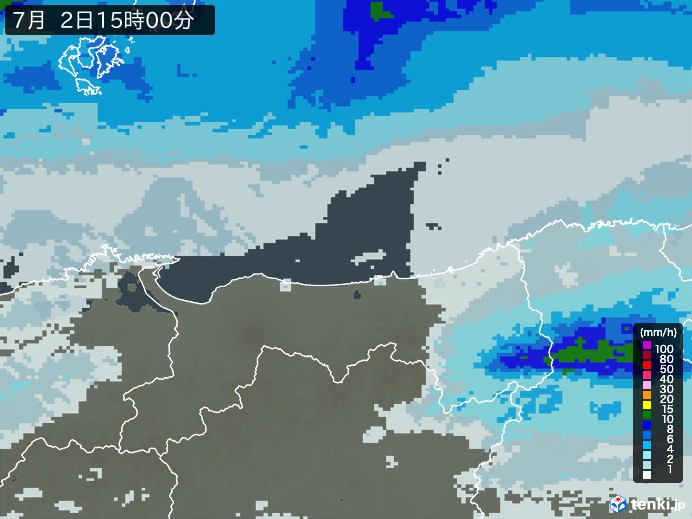 鳥取県の雨雲レーダー(2024年07月02日)
