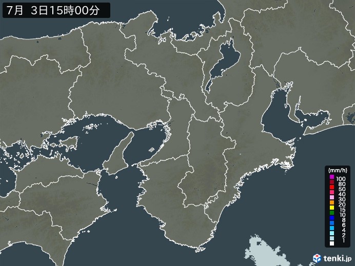 近畿地方の雨雲レーダー(2024年07月03日)