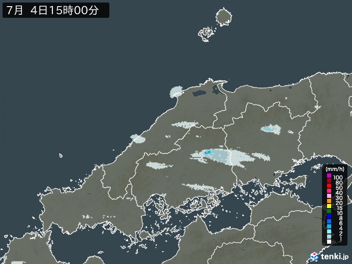 中国地方の雨雲レーダー(2024年07月04日)