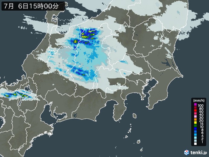 関東・甲信地方の雨雲レーダー(2024年07月06日)