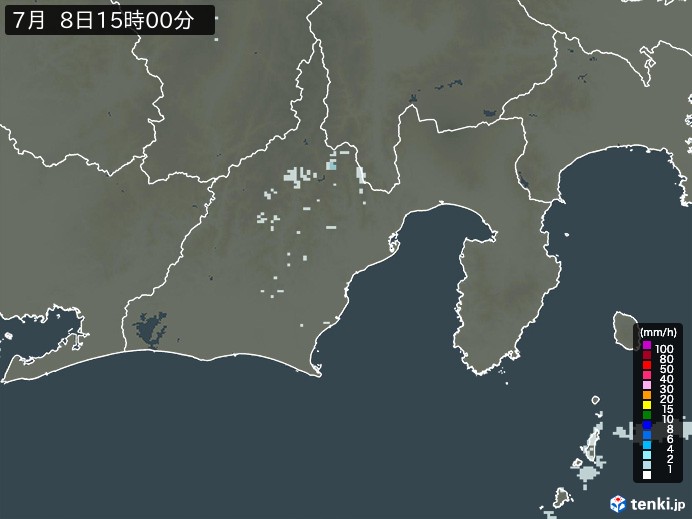 静岡県の雨雲レーダー(2024年07月08日)