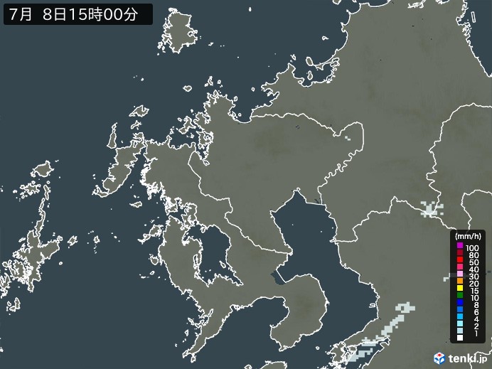 佐賀県の雨雲レーダー(2024年07月08日)