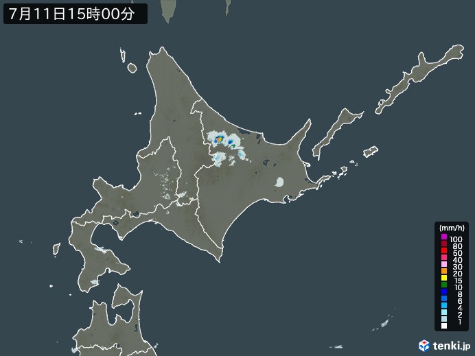 北海道地方の雨雲レーダー(2024年07月11日)