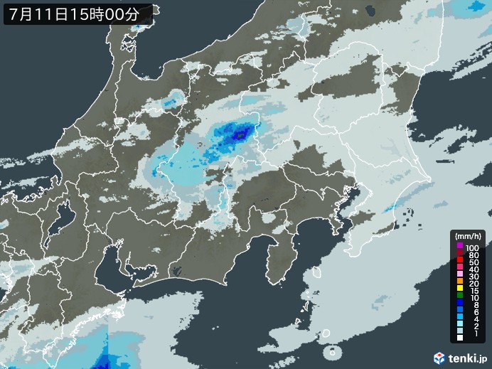 関東・甲信地方の雨雲レーダー(2024年07月11日)