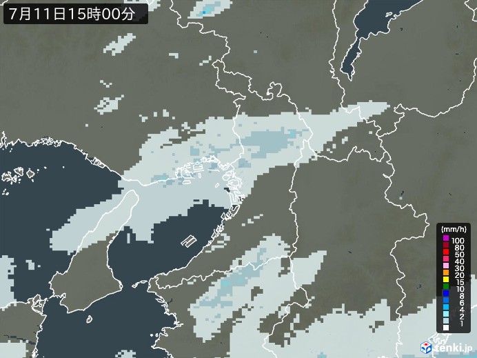 大阪府の雨雲レーダー(2024年07月11日)