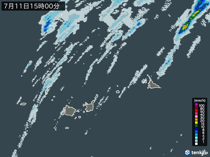 宮古・石垣・与那国(沖縄県)の雨雲レーダー(2024年07月11日)