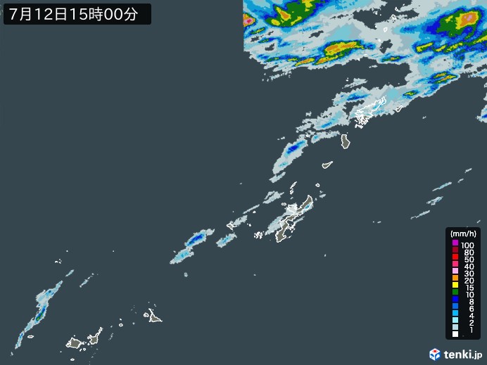 沖縄地方の雨雲レーダー(2024年07月12日)