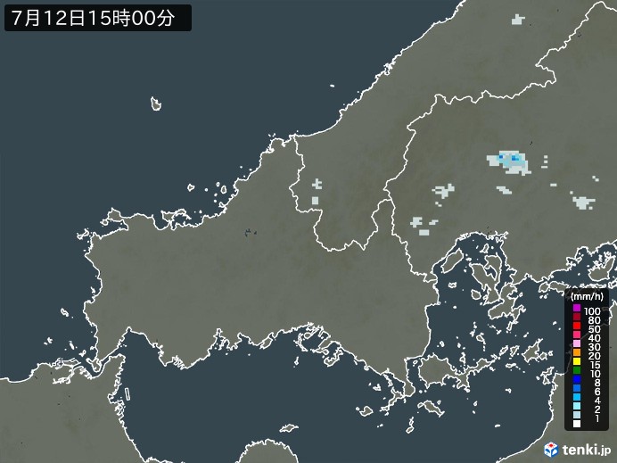 山口県の雨雲レーダー(2024年07月12日)