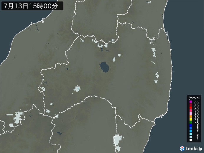 福島県の雨雲レーダー(2024年07月13日)