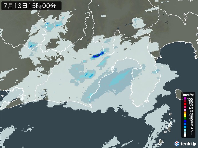 静岡県の雨雲レーダー(2024年07月13日)
